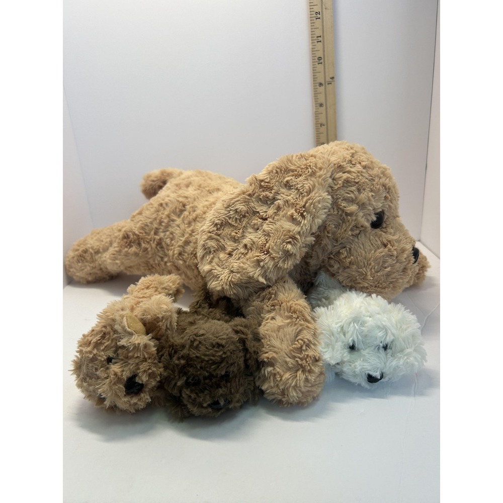Snug A Babies Beige Dog Plush Stuffed Animal Toy Medium Mama 3 Puppies Zipper